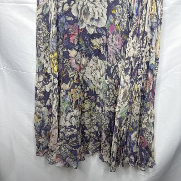 Anthropologie Sheer Dark Floral Print Maxi Skirt Size 14 Moody Purple Grey - Picture 4 of 10